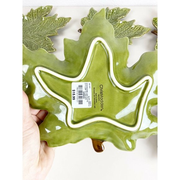 CHRIS MADDEN Green Harvest Leaf Ceramic Plate Dish 9x9” Table Decor Lot Of 6-NEW - Picture 6 of 6